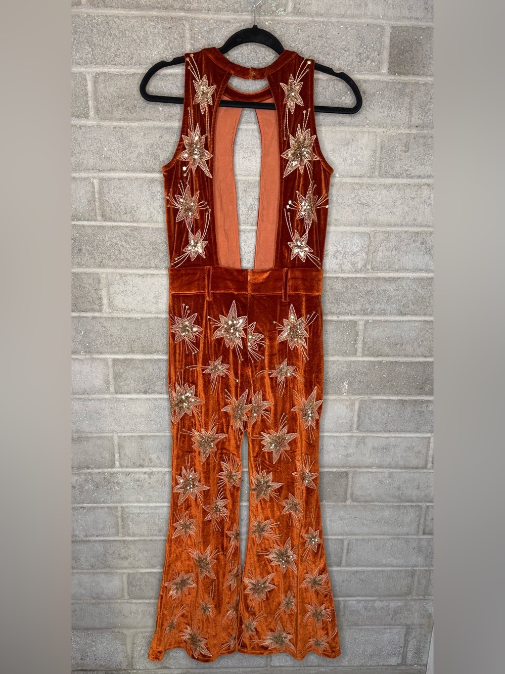 Lenni Velvet Star Embellished Jumpsuit Festival Concert Statement Outfit M - Picture 8 of 12